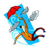 Viento, hombre con paraguas volando