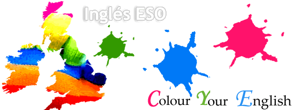 encabezado de aplicaci�n: mapa coloreado de islas brit�nicas, junto a manchas de pintura y el t�tulo de Colour Your English