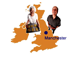 Abuelo y abuela sobre mapa de Islas Brit�nicas