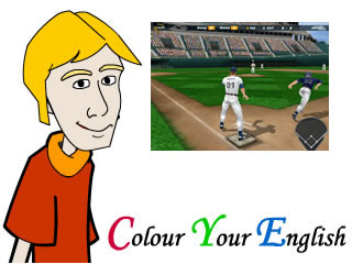 Brian en primer plano con imagen de jugadores de b�isbol en el fondo